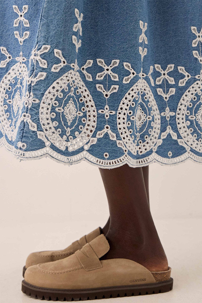 Coralie Denim Broderie Detailed Dress