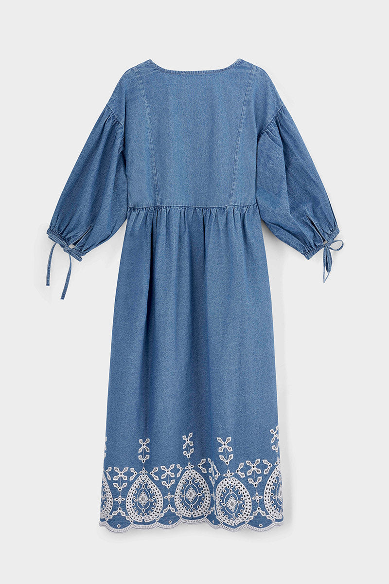 Coralie Denim Broderie Detailed Dress