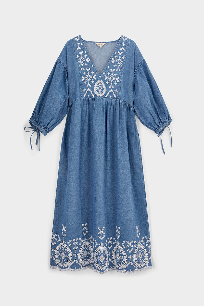 Coralie Denim Broderie Detailed Dress