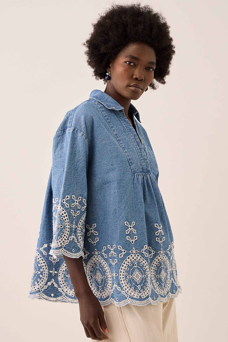 Coralie Denim Broderie Shirt