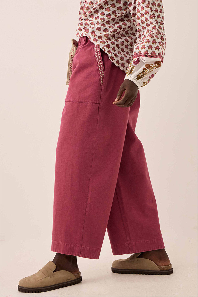 Della Wide Leg Cotton Twill Trousers