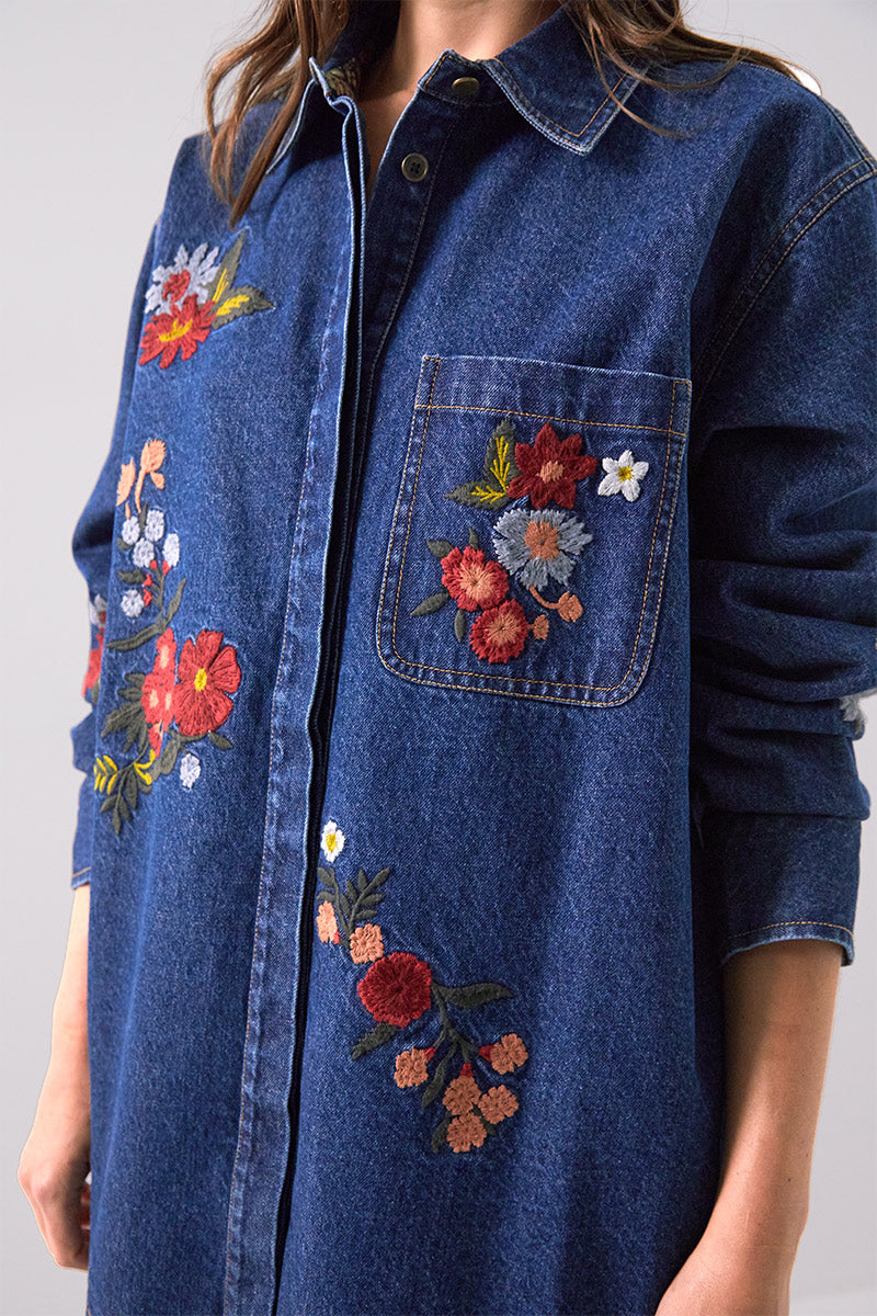 Ozla Denim Embroidered Floral Shirt