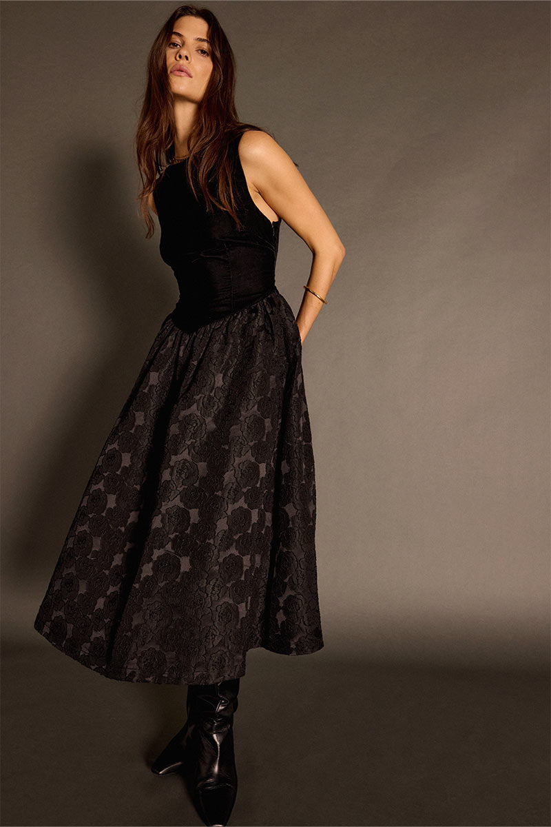 Dillys Black Velvet Cloqué Dress