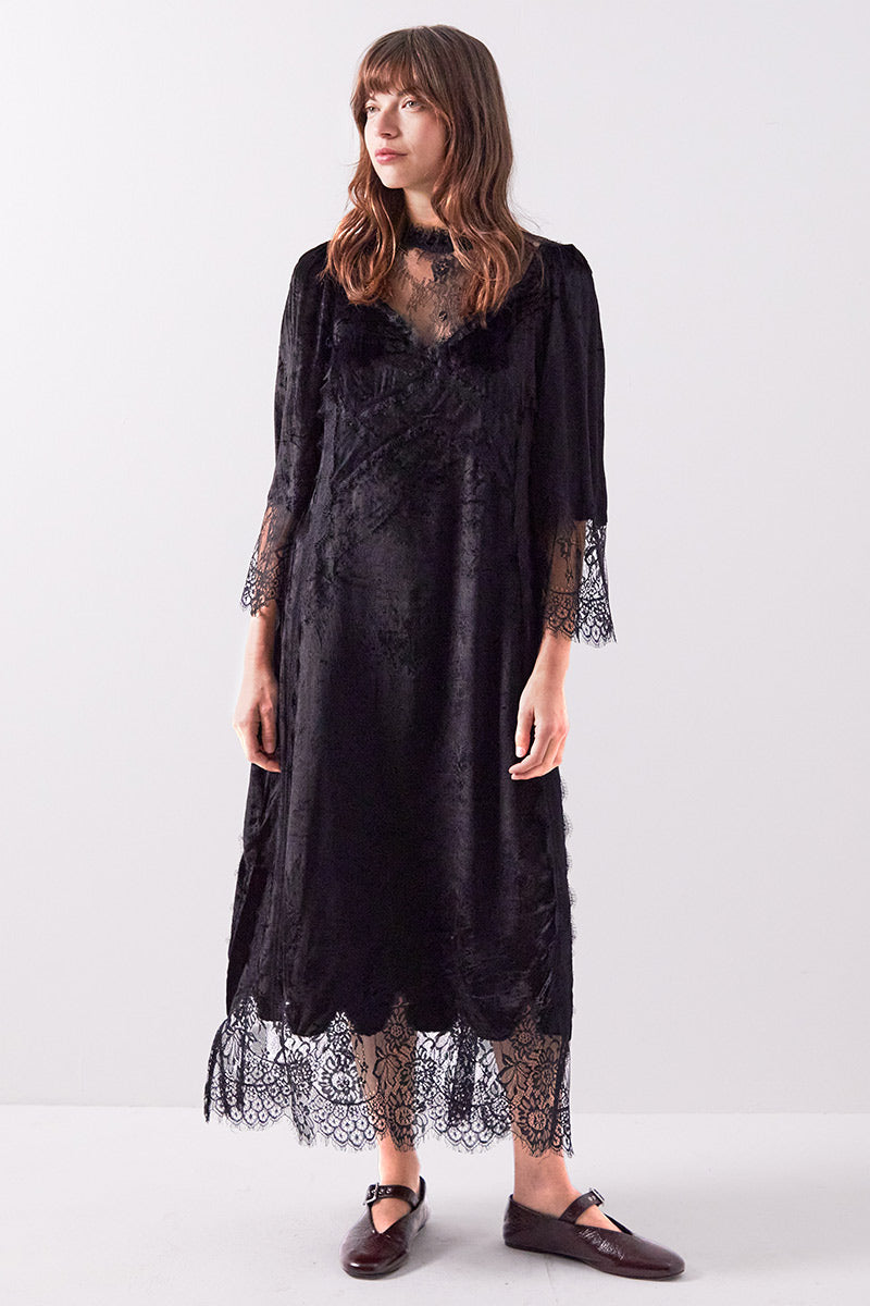 black velvet and lace dress Angela Black Velvet Burnout Long Sleeve Maxi Dress - XS Size - Women's Dresses