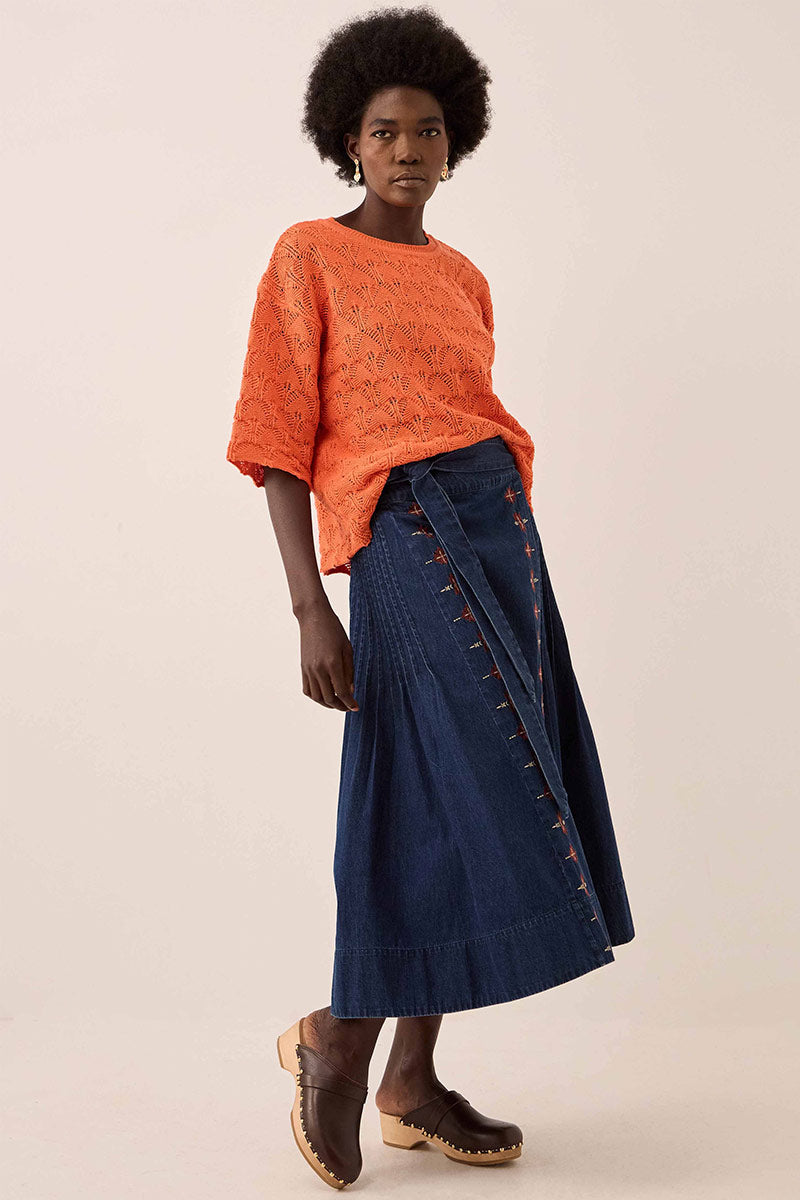 Flora Pointelle Knitted Tee Orange