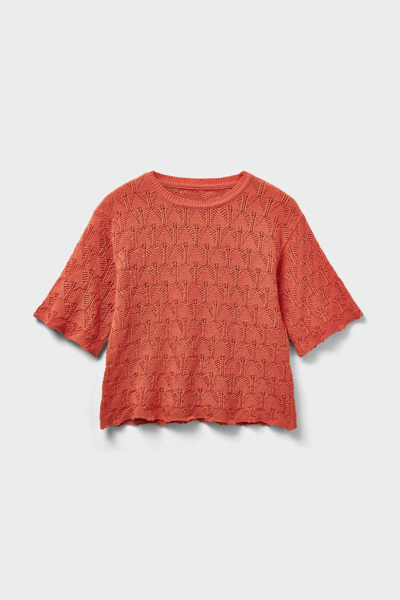 Flora Pointelle Knitted Tee Orange