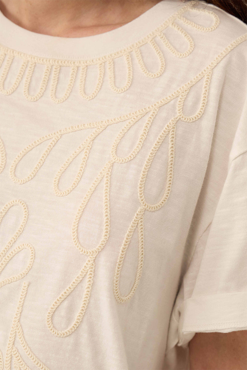 Florence Floral Embroidered T-shirt Ivory