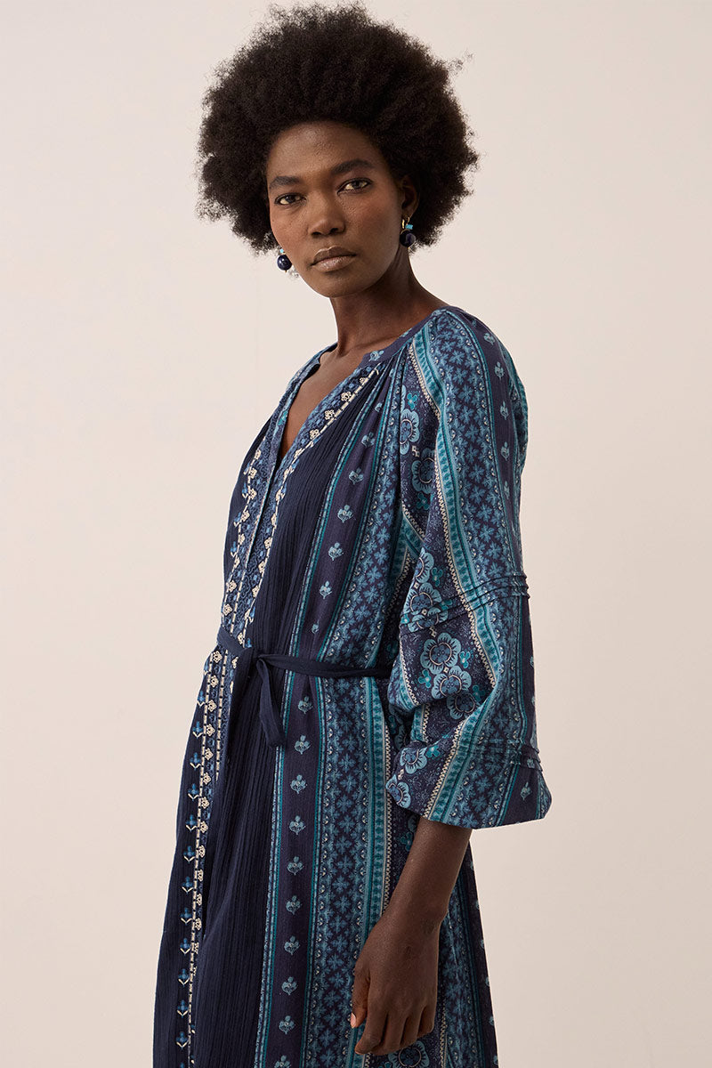 Gabriette Geometric Print Embroidered Dress