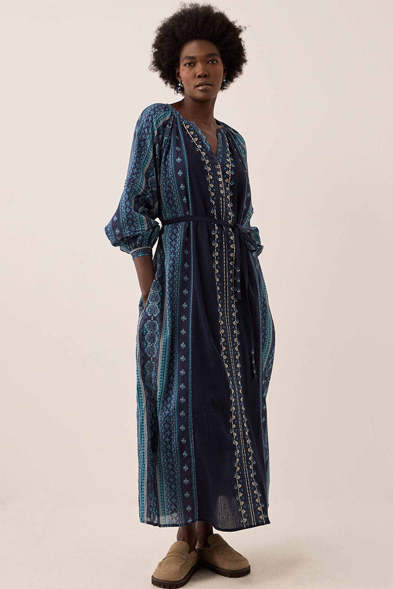 Gabriette Geometric Print Embroidered Dress