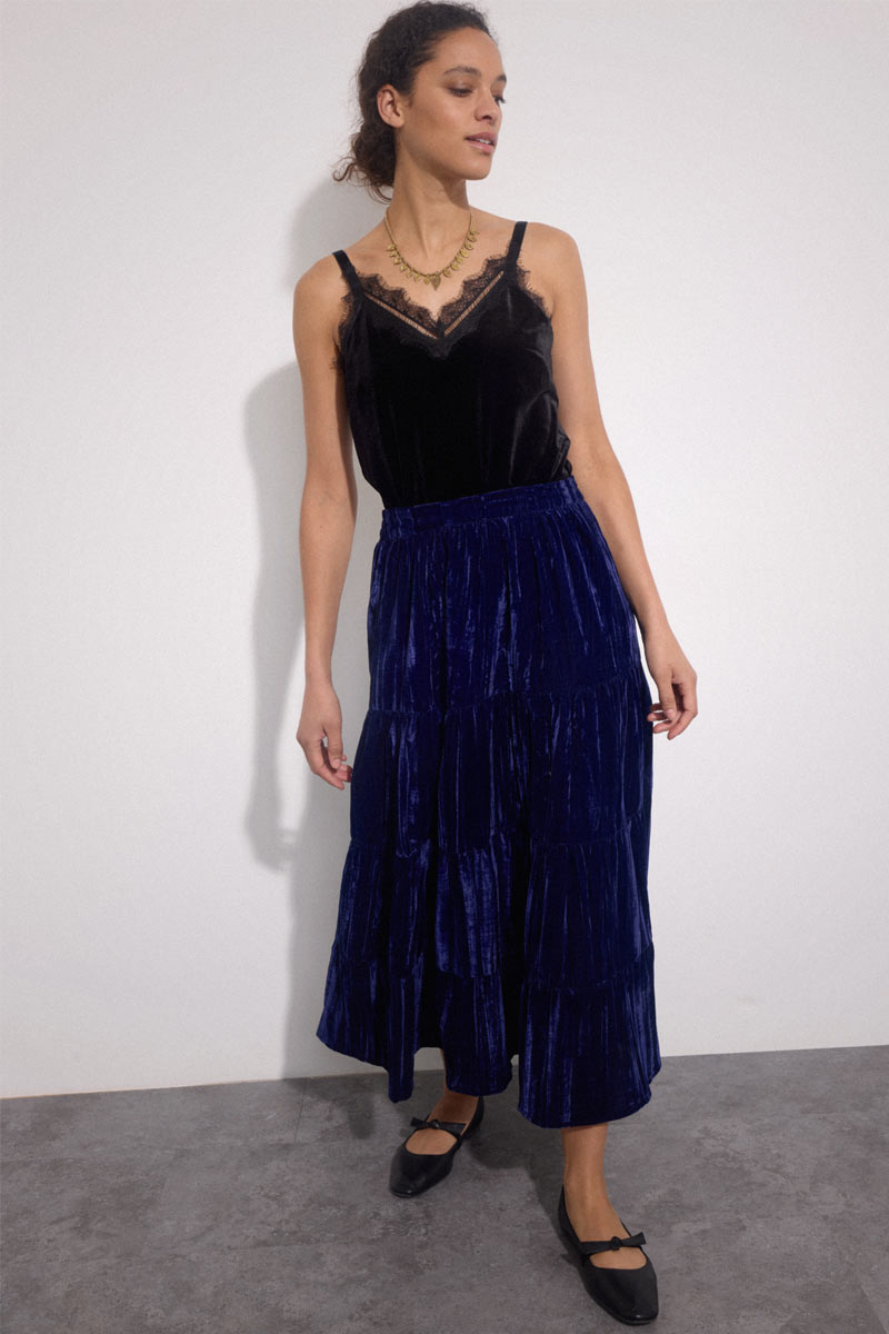 Heather Velvet Crinkle Maxi Skirt