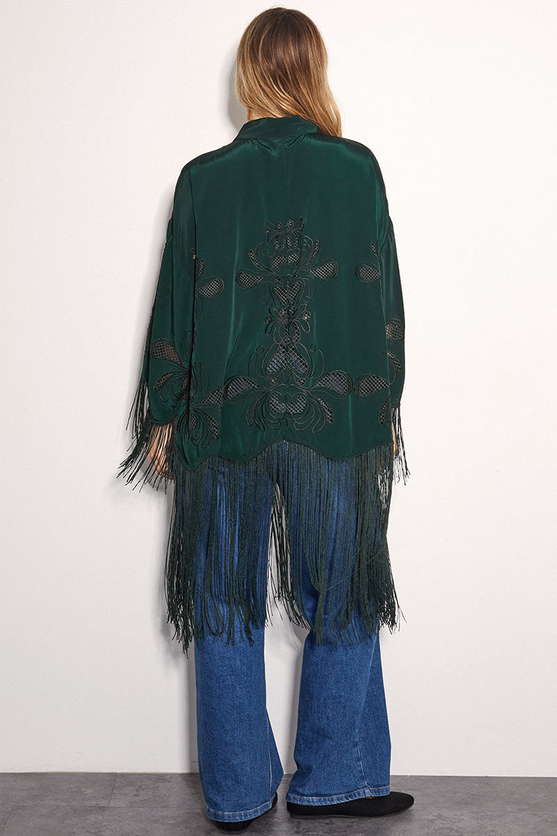 Heba Embroidered Fringe Kimono