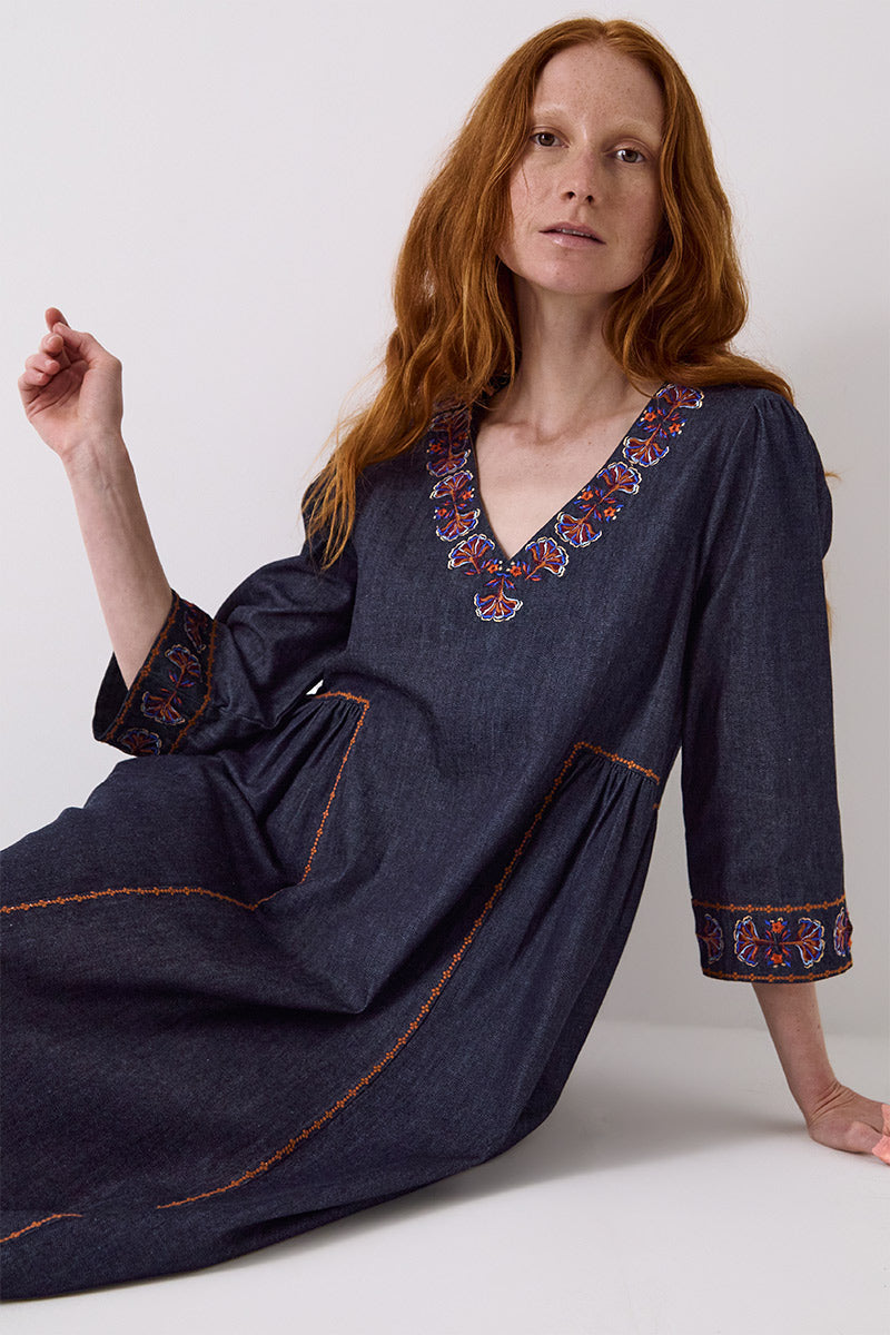 Jayla Denim Embroidered Dress