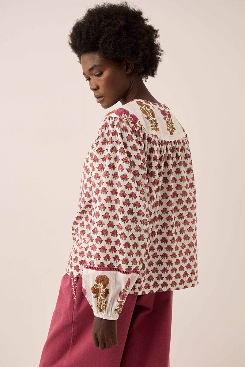 Karmen Hand Woodblock Cotton Top