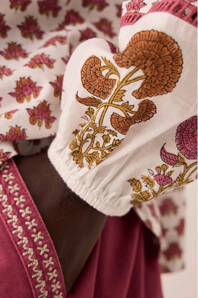 Karmen Hand Woodblock Cotton Top