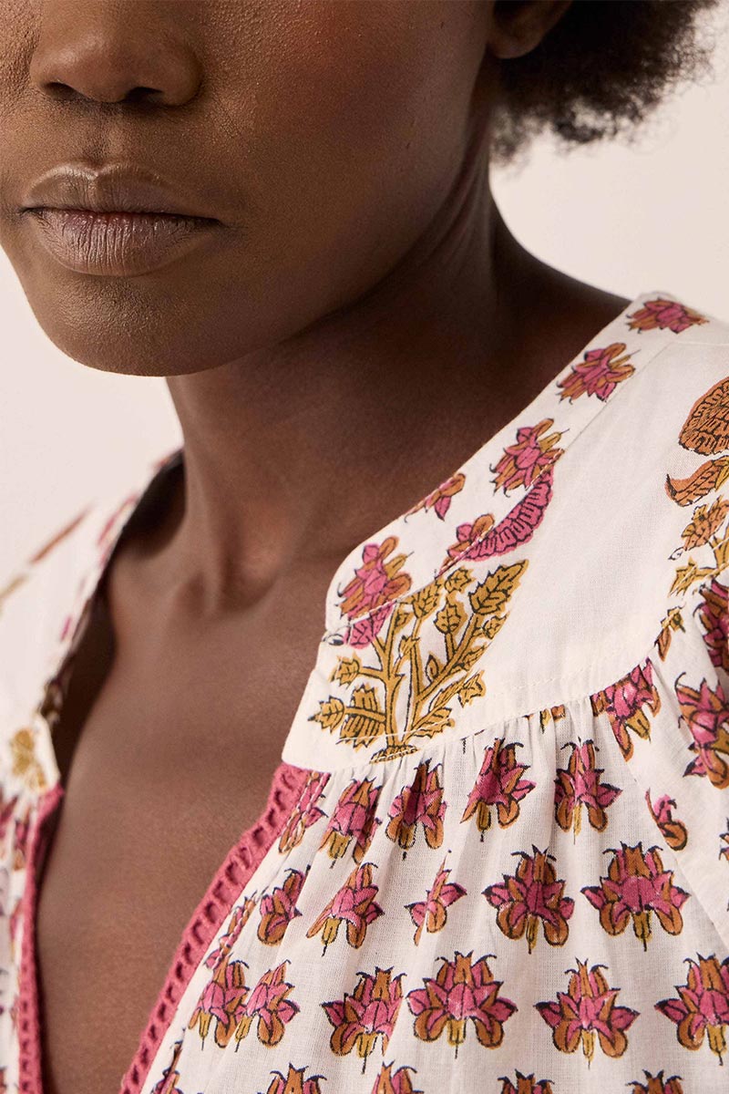 Karmen Hand Woodblock Cotton Top