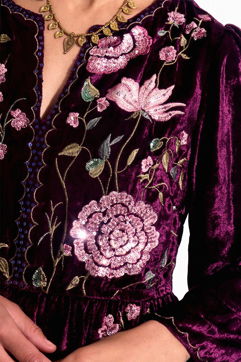 Katlin Velvet Embroidered Dress