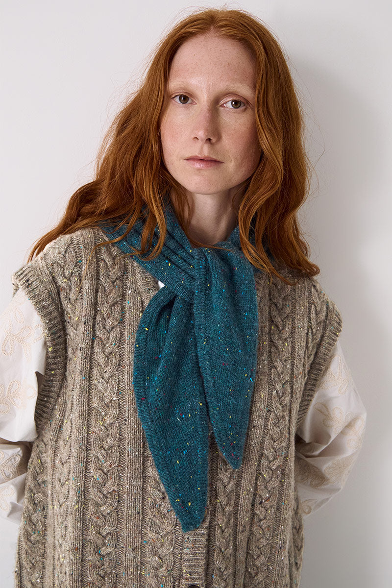 Knitted Wool Bandana Scarf Teal
