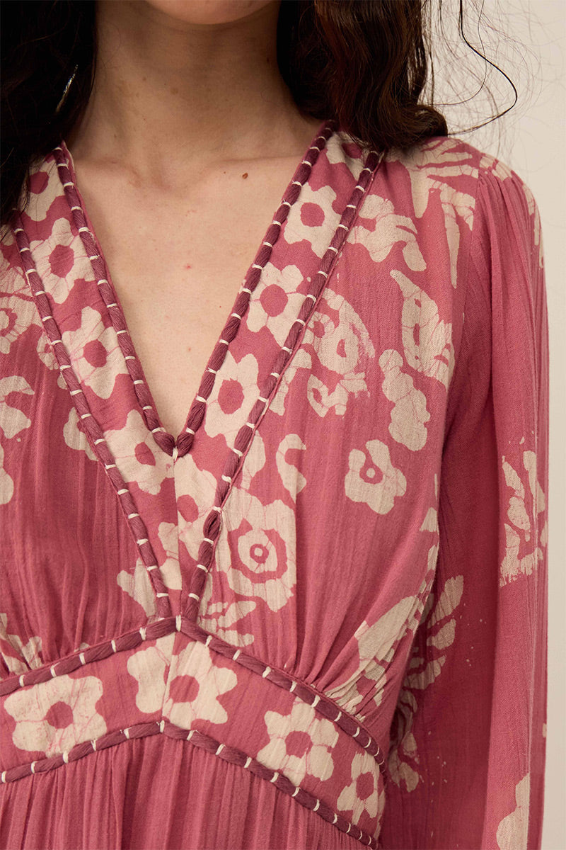 Kris Hand-Batik Floral Maxi Dress Pink