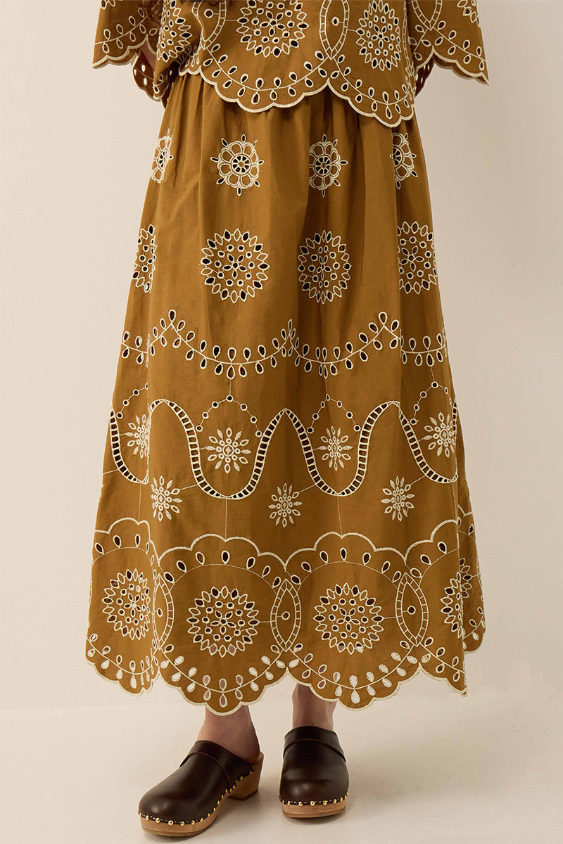 Leni Floral Broderie Cotton Poplin Skirt