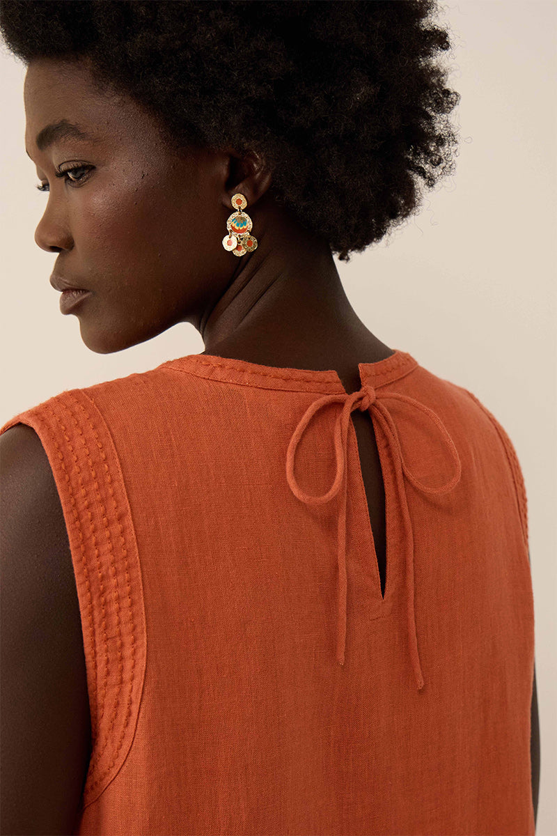 Liza Sleeveless Linen Dress Terracotta