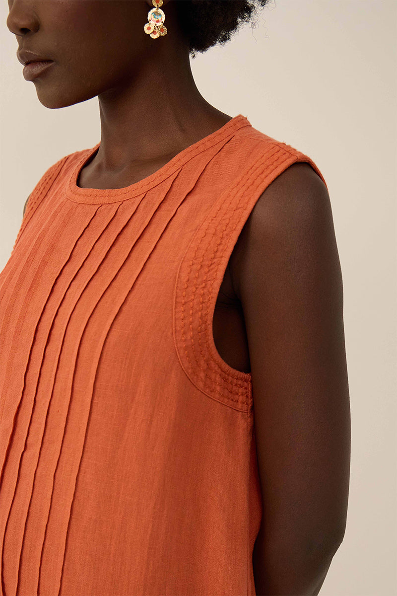 Liza Sleeveless Linen Dress Terracotta