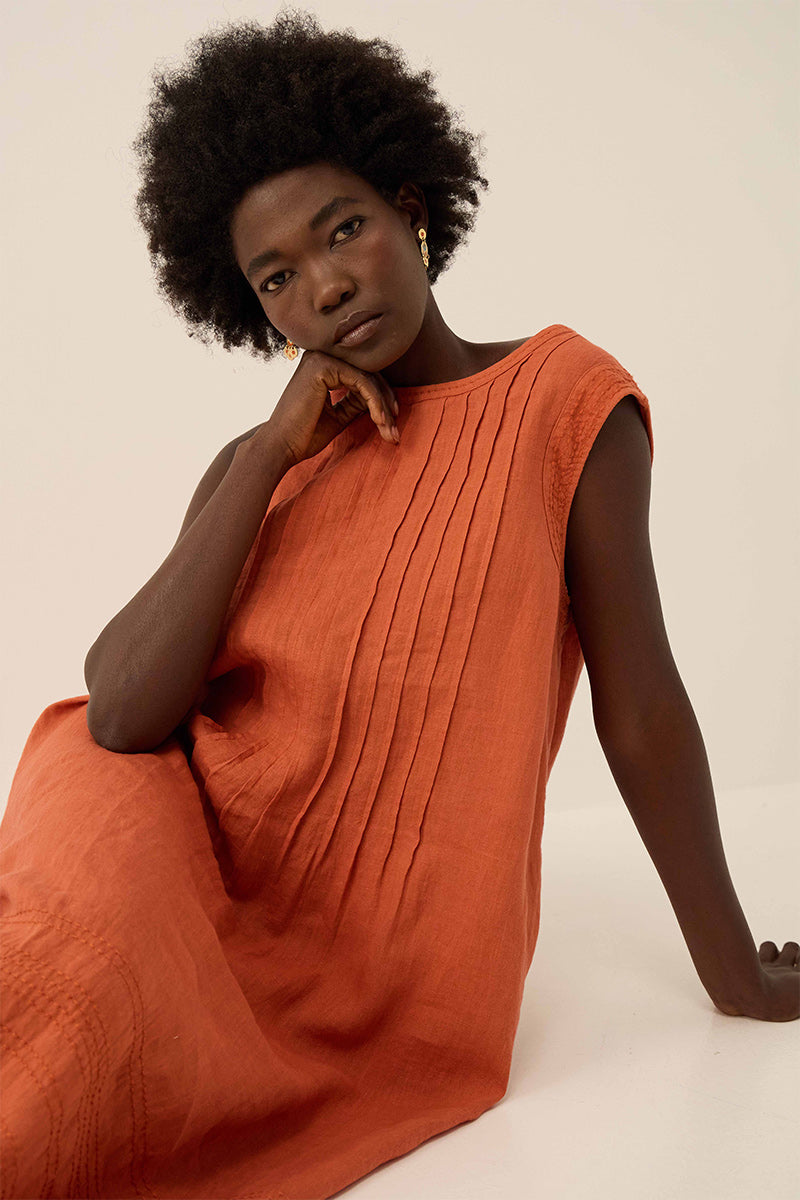 Liza Sleeveless Linen Dress Terracotta