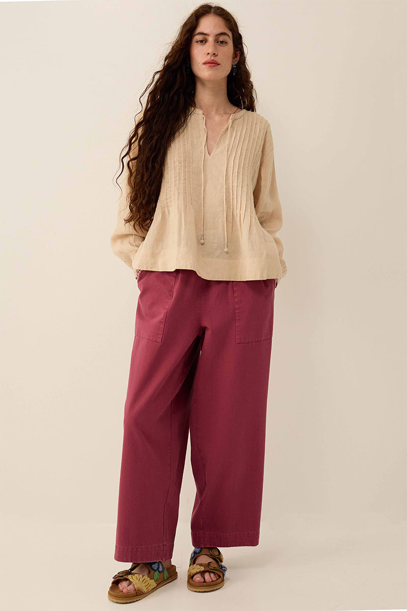Liza Pintuck Linen Top Beige