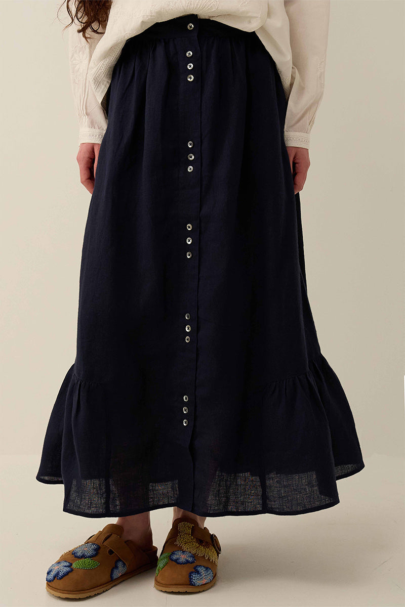 Liza Midi Linen Navy Skirt