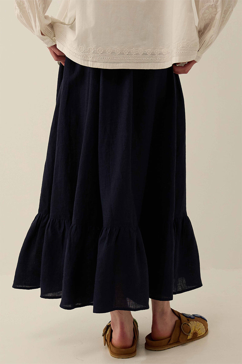 Liza Midi Linen Navy Skirt