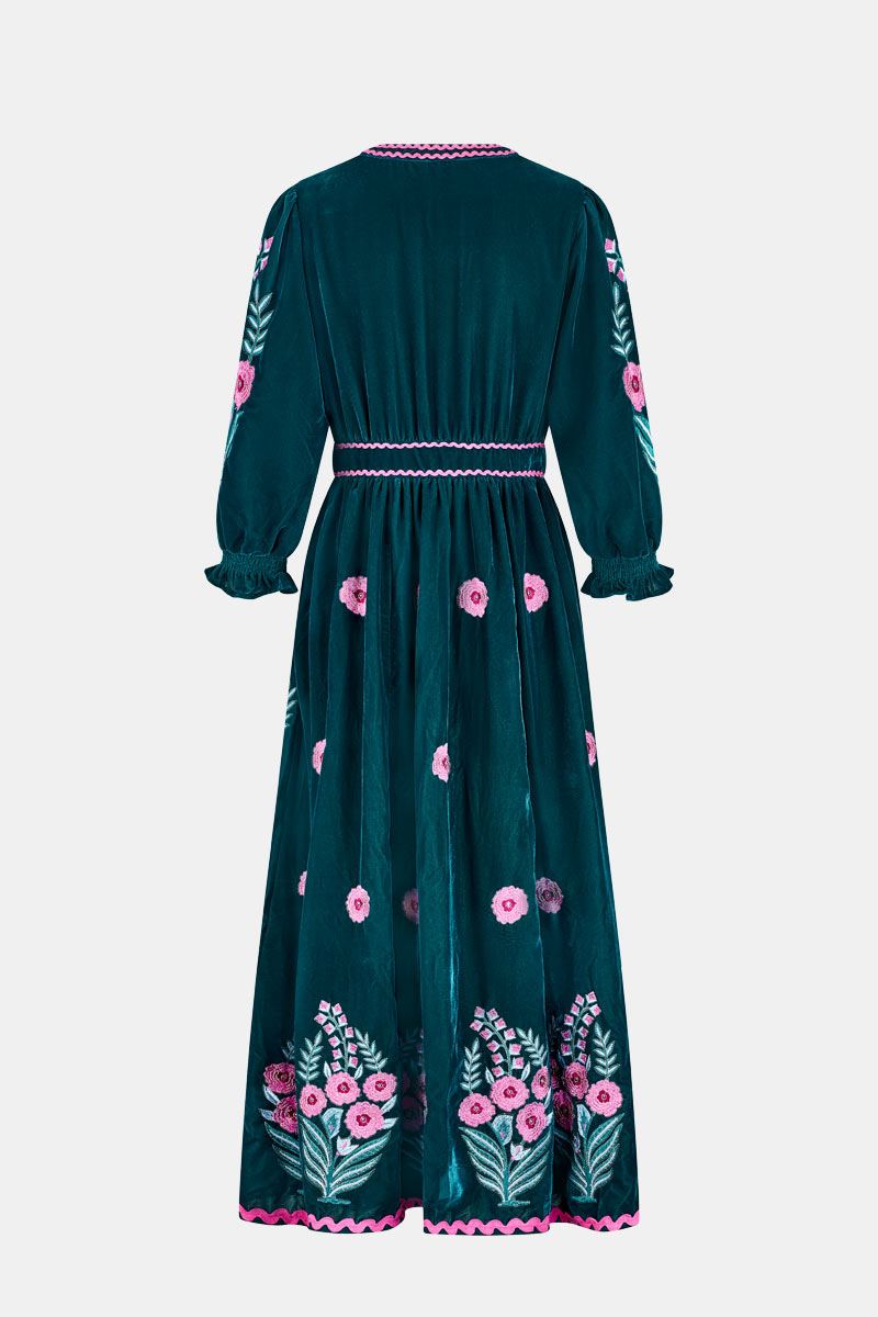 Logan Floral Embroidered Velvet Maxi Dress