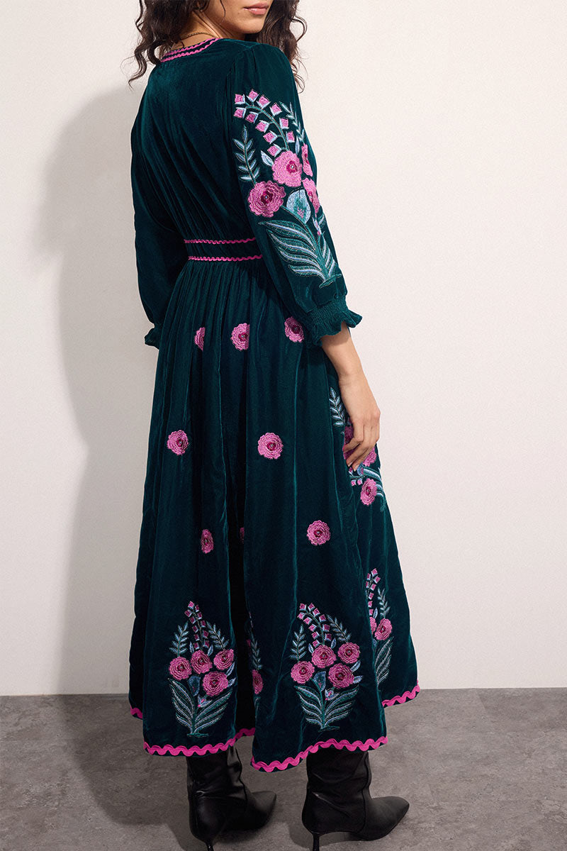 Logan Floral Embroidered Velvet Maxi Dress