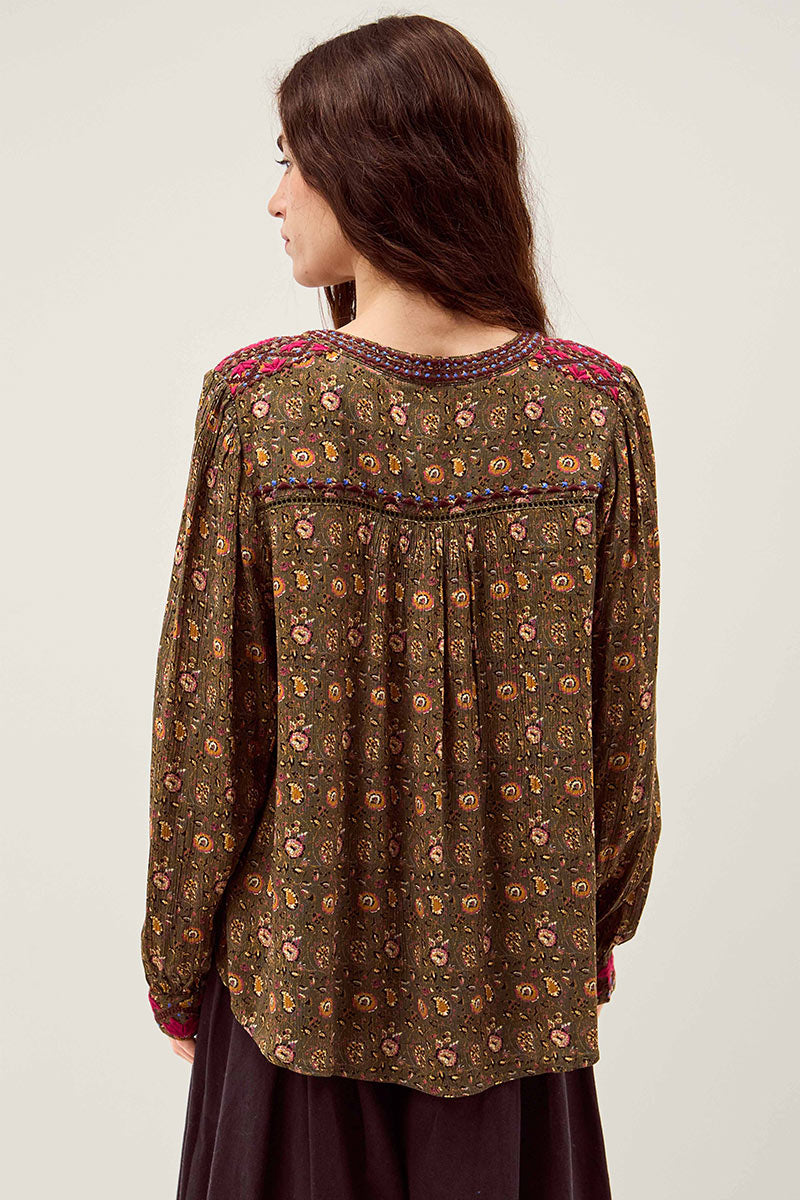 Lyza Floral Tonal Embroidered Top