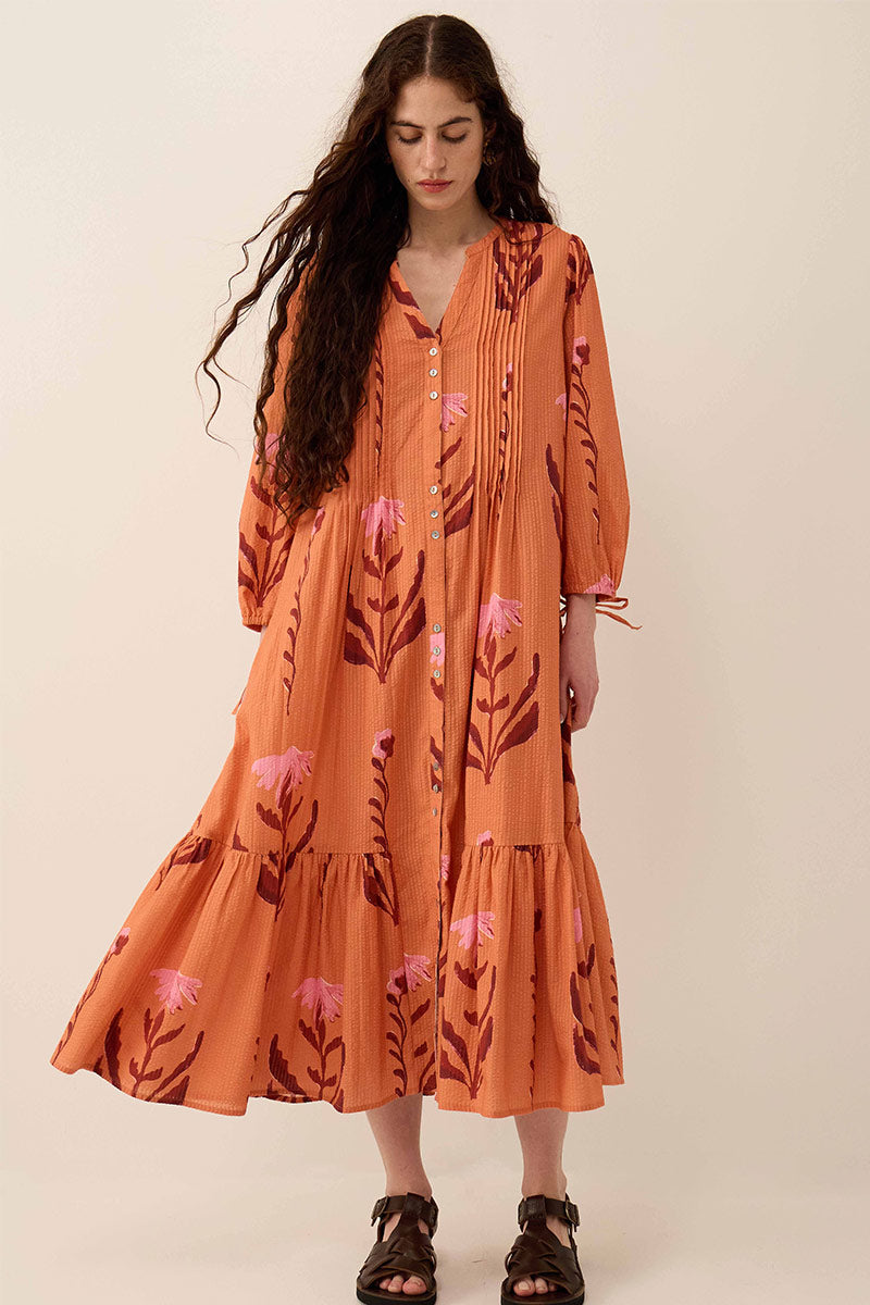 Maisie Botanical Print Cotton Seersucker Dress