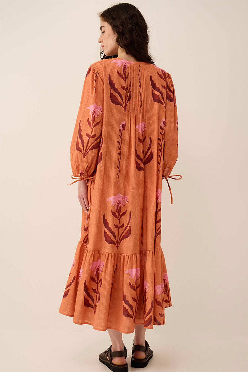 Maisie Botanical Print Cotton Seersucker Dress
