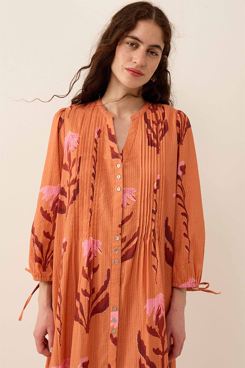 Maisie Botanical Print Cotton Seersucker Dress