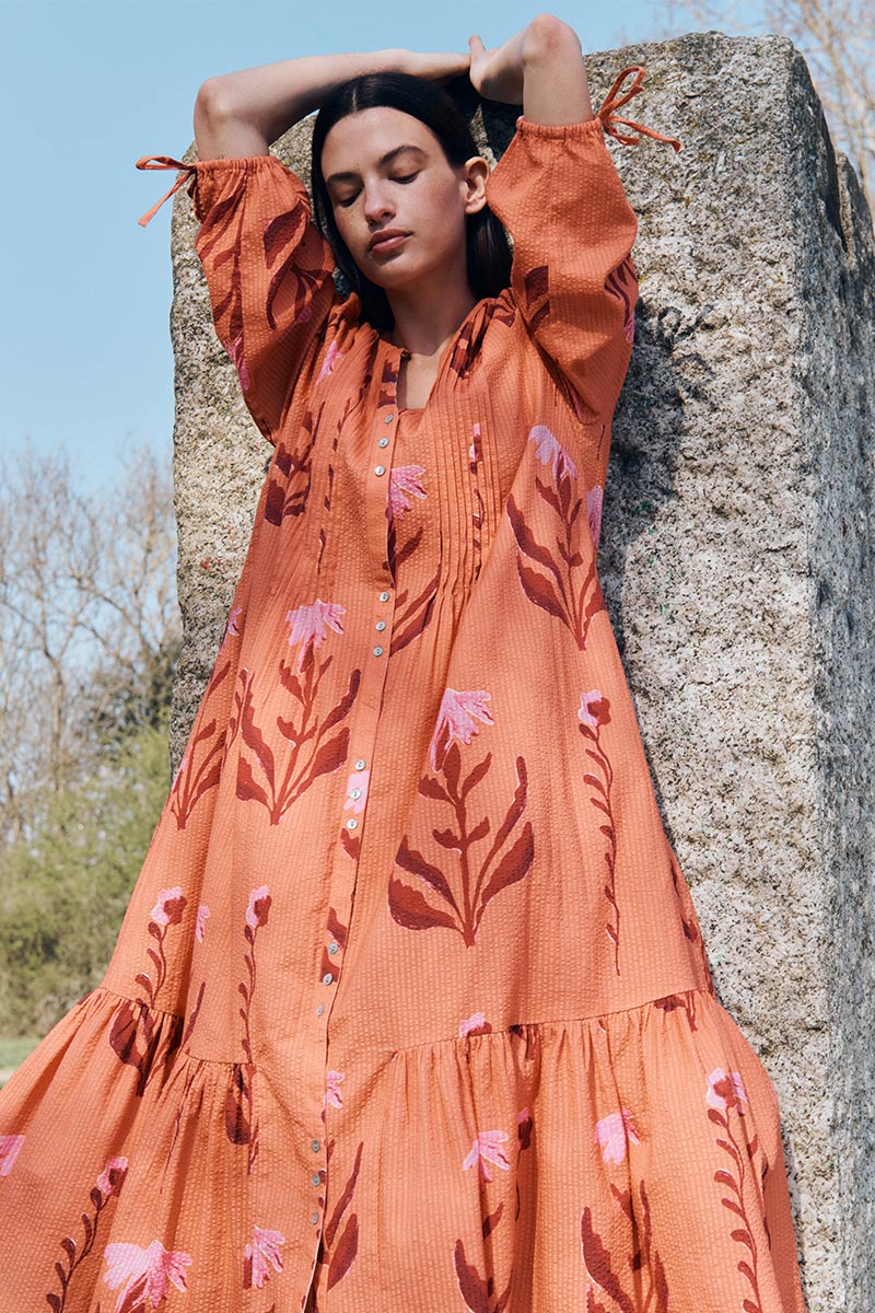 Maisie Botanical Print Cotton Seersucker Dress