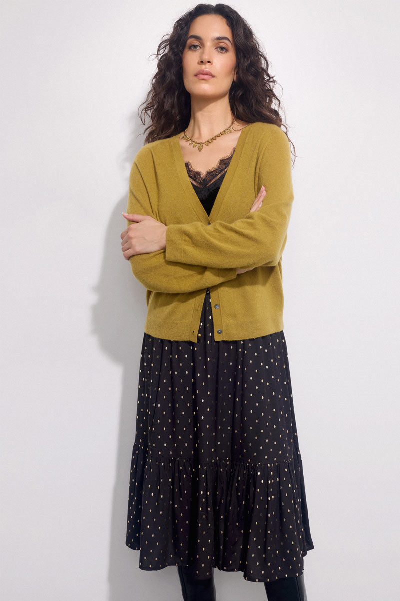 Meleri Silk & Cashmere Olive Cardigan