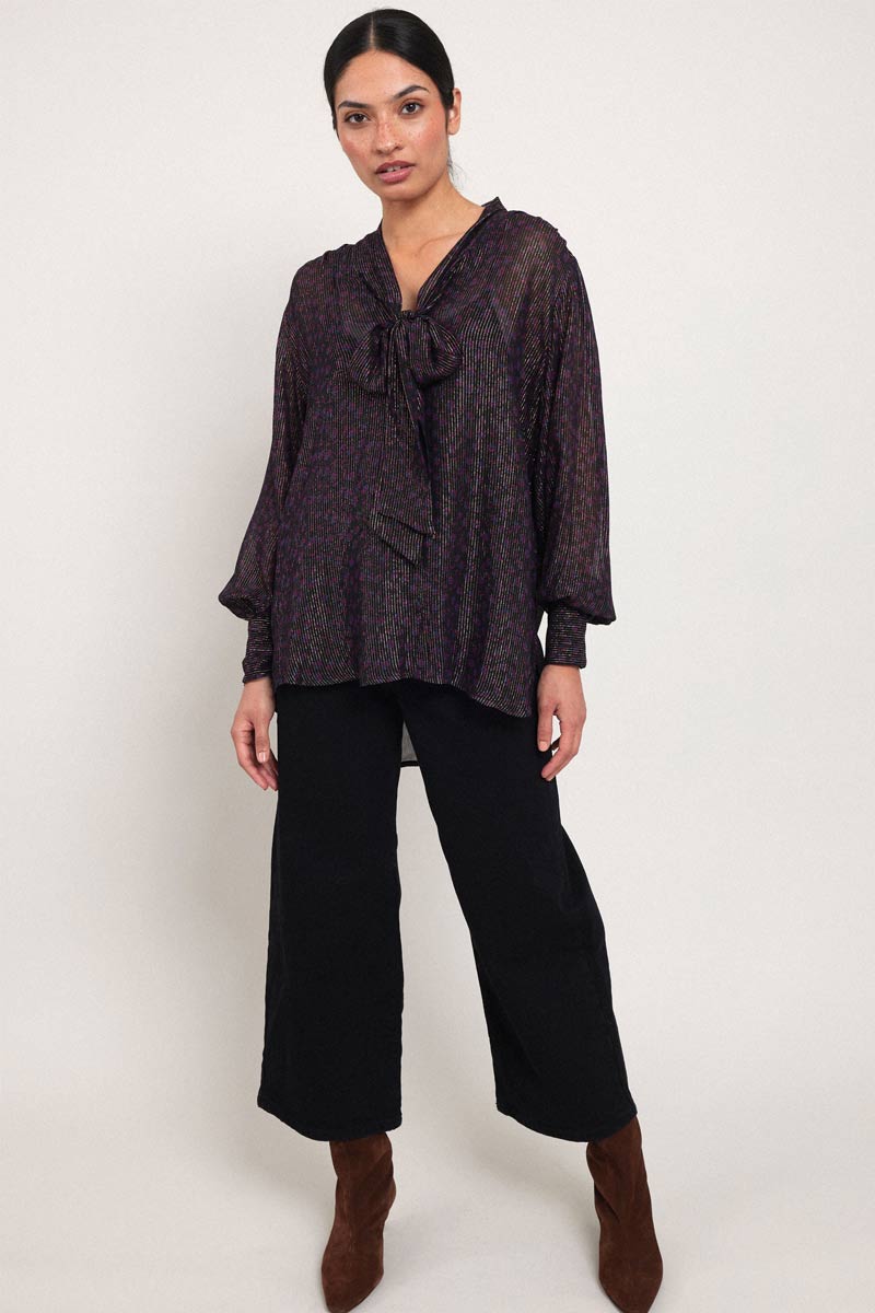 Nesta Metallic Pussybow Blouse