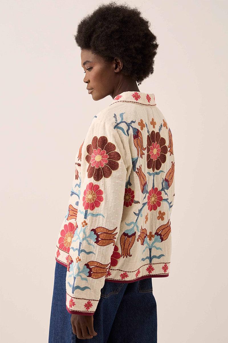 Odeline Floral Embroidered Cotton Jacket