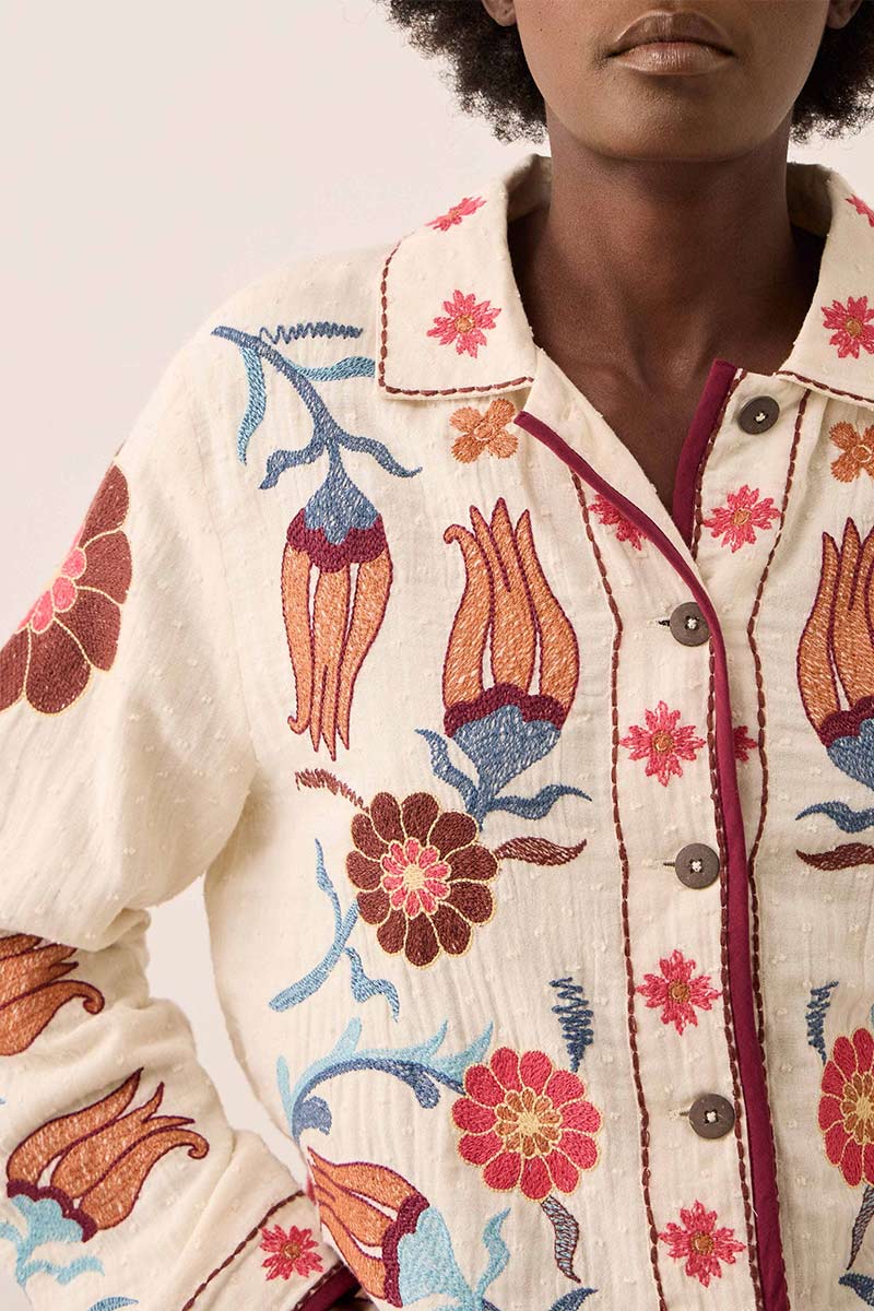 Odeline Floral Embroidered Cotton Jacket