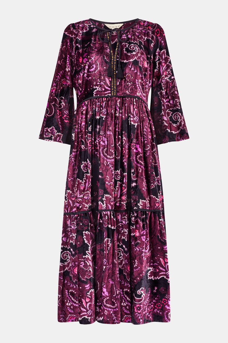 Olivia Paisley Print Velvet Dress