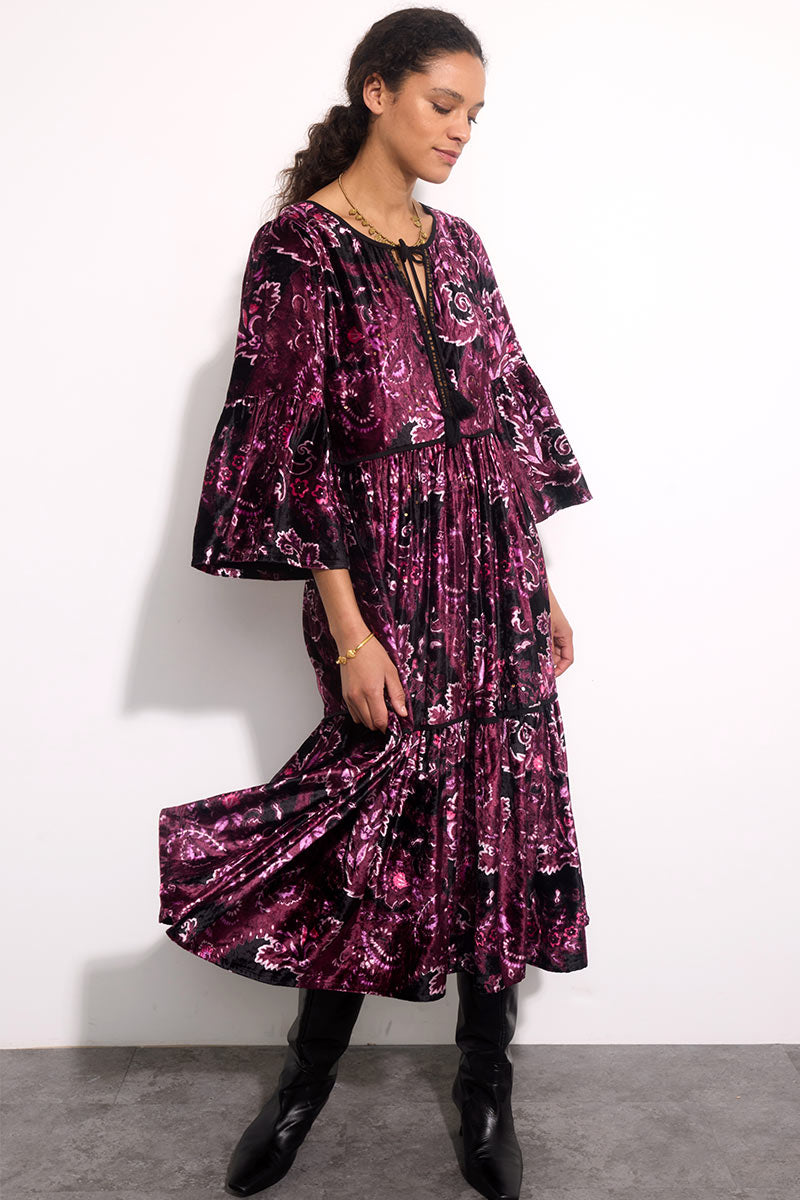 Olivia Paisley Print Velvet Dress