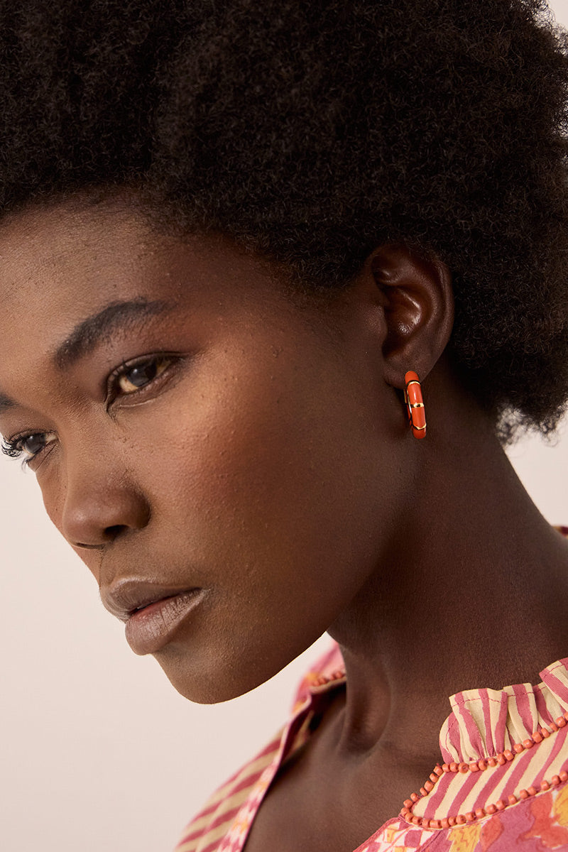 Orange Enamel Gold-Plated Hoop Earrings