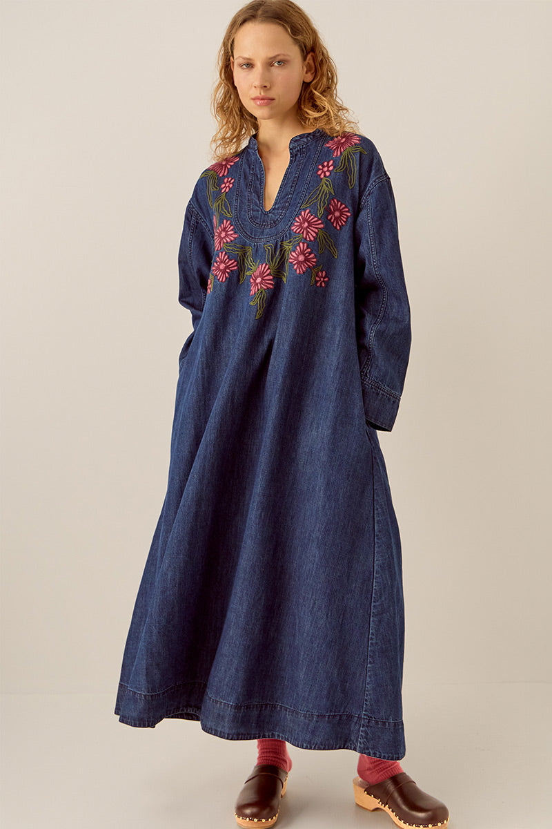 Reyna Denim Embroidered Dress