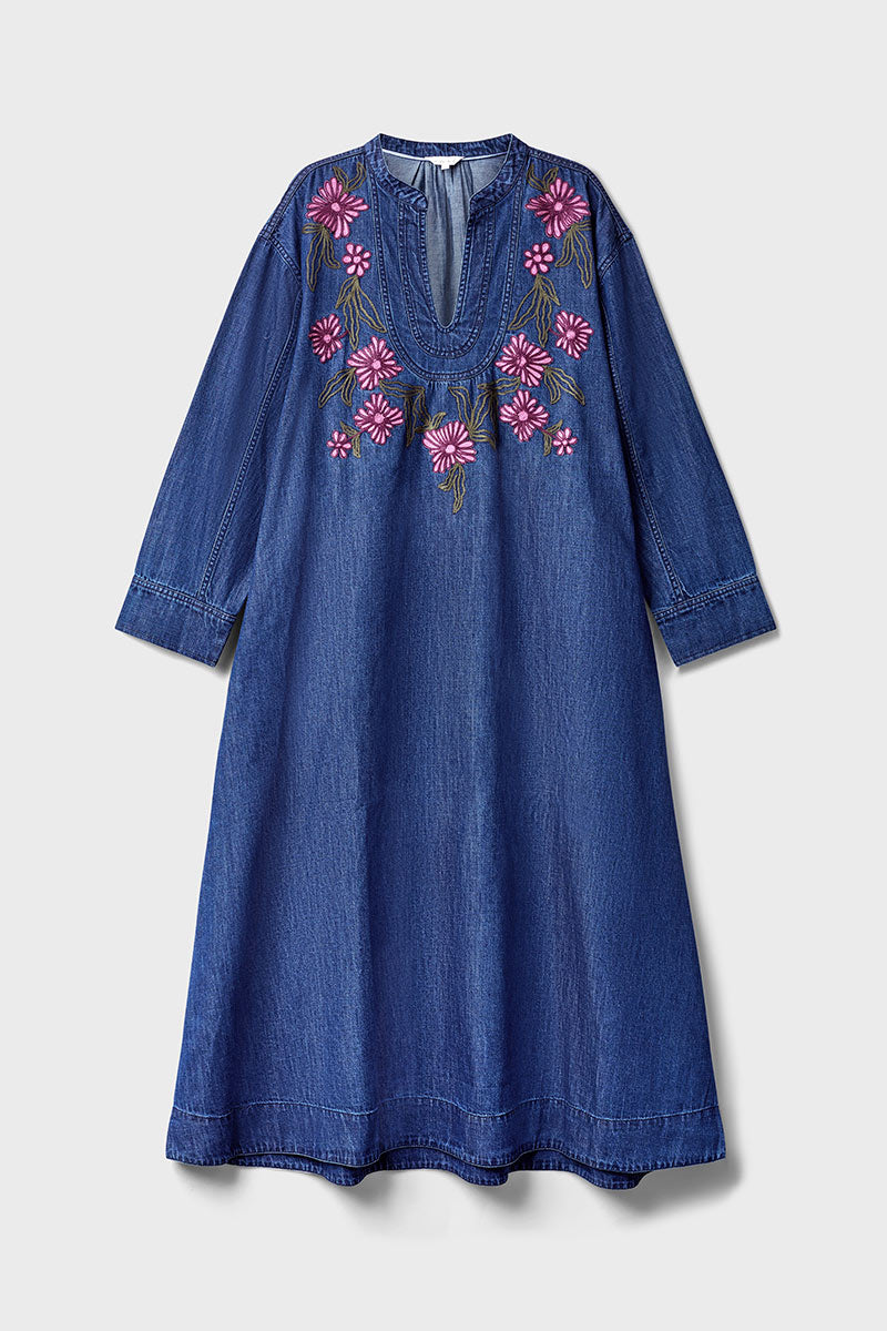 Reyna Denim Embroidered Dress