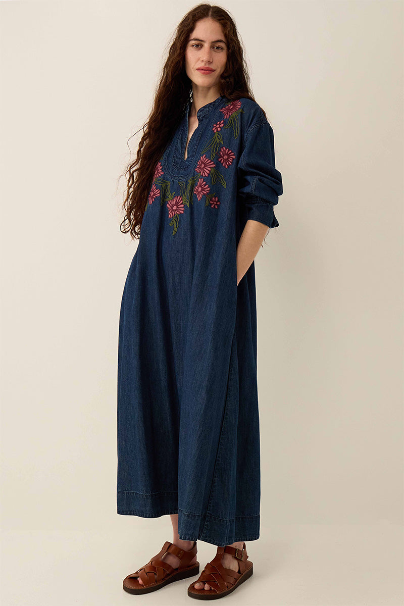 Reyna Denim Embroidered Dress