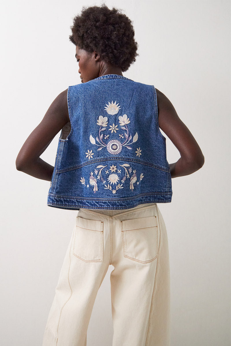 Rosana Embroidered Denim Gilet