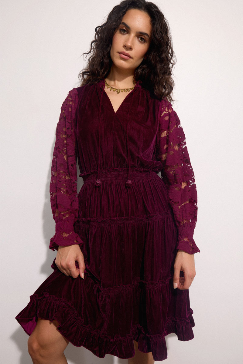 Rosita Lace Sleeve Velvet Mini Dress