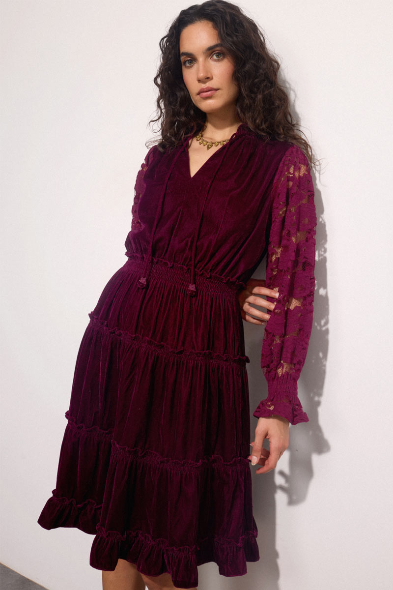 Rosita Lace Sleeve Velvet Mini Dress