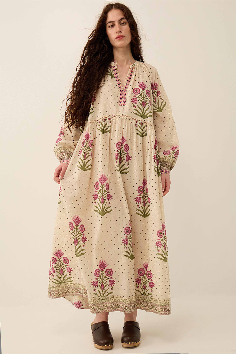 Roza Hand-Woodblock Floral Cotton Dress